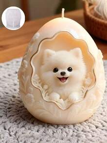 1pc Egg-Shaped Pomeranian Dog Candle Mold - Elegant & Golden Pet-Themed Silicone Mold With Intricate Design, Christmas Gifts, Perfect For Resin, Soap, Candle Making, Festive Gift Molding | Elegant Candle Mold | Detailed Craftsmanship - White - View 6