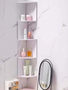 رف حائطي مثبت على الحائط، رف منزلي مثلث إبداعي، رف كتب حائطي نصف دائري مكون من 5 طبقات (بدون شريط إضاءة LED)، رف زاوية بطراز ريفي - رف تخزين حائطي مصنوع من البلاستيك بلون أبيض وحبيبات خشبية، وحدة زاوية منحنية توفر المساحة، مناسب للغرفة المعيشية والنوم والمطبخ - سهل التركيب، رف كتب/سلم قوي (أبيض كريمي)