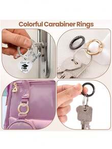 5个金属弹簧O型环夹登山扣卡扣锌合金弹簧O型环圆形弹簧卡扣登山扣夹扣登山扣，适用于钥匙扣、包包、钱包 - 金色 - 查看 7