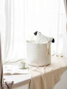 1pc Large Foldable Laundry Basket With Handle, Can Be Used As Storage Basket, Decorative Hanging Basket, Handwoven Storage Basket, Suitable For Living Room, Bedroom, Home, Clothing, Toys, Pillows, Blankets, Gifts, Also Applicable For Christmas, Birthday Parties And More. - Multicolor - View 15