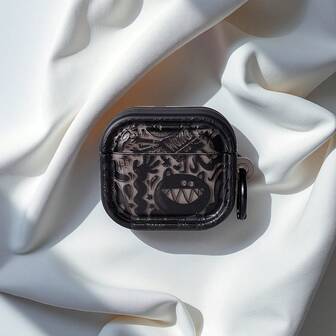 1pc Weird Black Cartoon [With Black Ring] Cute Personalized Embossed Cute Halloween Monster Imp Retro Fashion Unisex, Minimalist Creative Semi-Transparent Color 3D Shape With Ring Holder, Compatible With Airpods 1/2/3/4/Pro/Pro2/Pro3/Earphone Case