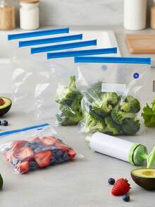 1 Set Vacuum Food Preservation Bag With Pump And Sealer Clips, Refrigerator Storage Bag, Hand Drawn Vacuum Zipper Ziplock Bag, Preservation Bag, Food Dispensing Bag, Reusable Food Storage Bag, Kitchen Supplies,3 In 1 Large, Medium, And Small Vacuum Zipper Bag For Storage - Multicolor - View 10