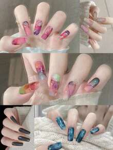 5 Sheets Marbled Nail Stickers Set - Women And Girls Self Adhesive Full Wrap Nail Stickers, Disposable Full Coverage Nail Polish Strips, DIY Nail Art Nail Essentials - Multicolor - View 5