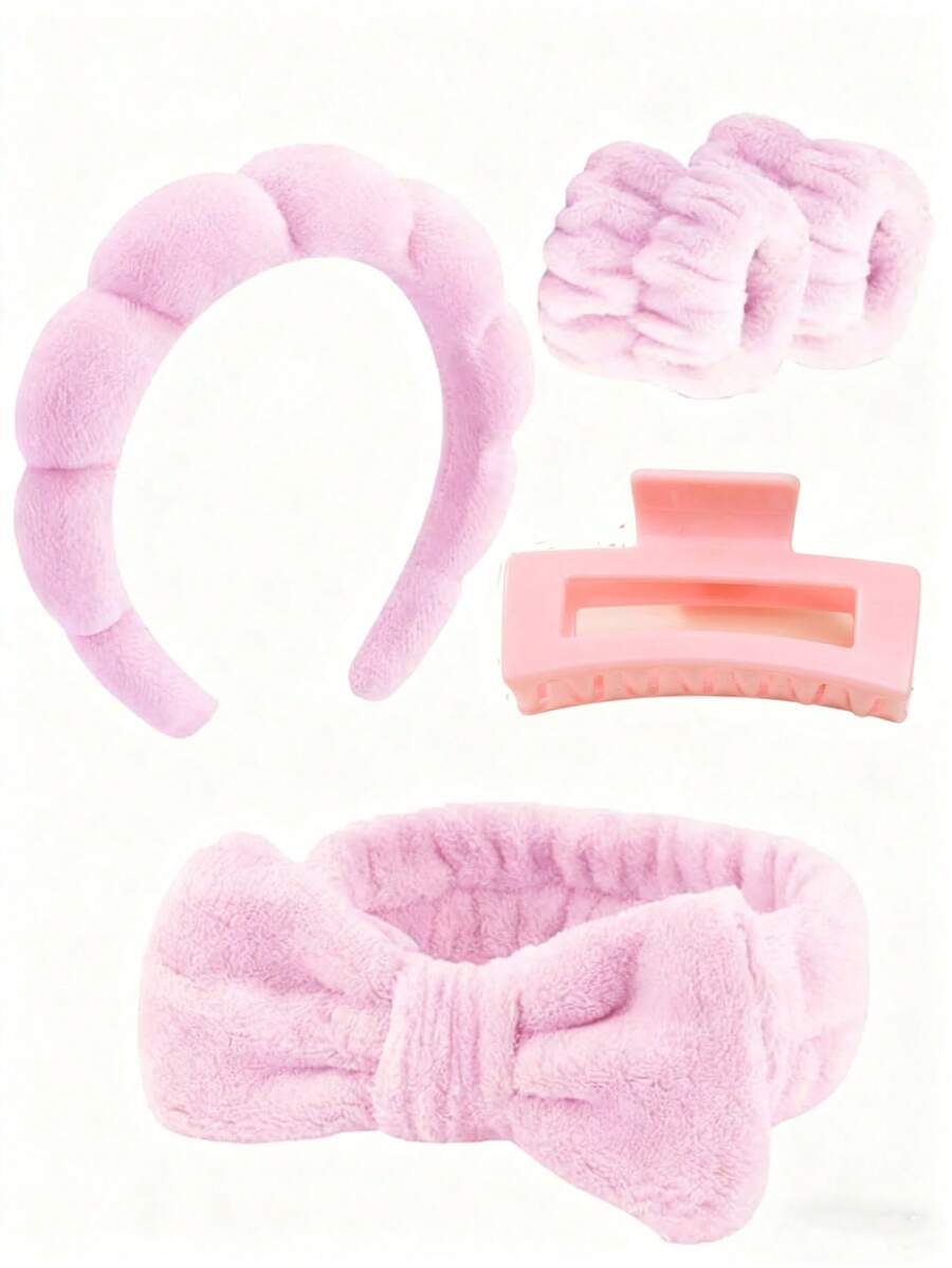 5 قطع مجموعة شريط الرأس والرسغ من الميكروفايبر الفاخرة، شريط رأس لغسل الوجه، شريط رأس للمكياج، شريط رأس للعناية بالبشرة، شريط رأس من الفلوفي الأحمر الناعم، شريط رأس ماصّ من القماش الفوطة الناعم للعناية بالبشرة وإزالة المكياج والاستحمام، مناسب للنساء والفتيات