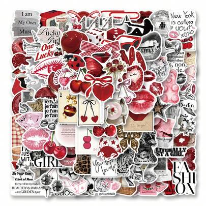 100pcs Y2K Aesthetic Stickers, Urban Girl Stickers, Y2K Style Black And White Stickers, Urban Stickers, Waterproof Vinyl Stickers, Suitable For Laptop, Phone, Car, Skateboard, Water Bottle, Scrapbook, Computer, Diary, Etc.