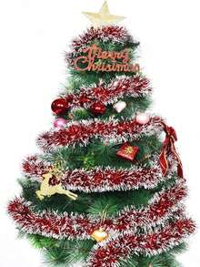 1 pieza Decoración colgante de listón metálico para árbol de Navidad de 3m/5m de largo, con puntas metálicas en rojo, verde y escarcha, guirnalda de fiesta de celebración de Año Nuevo y Navidad, decoración para interiores y exteriores, suministros para fiesta disco - Multicolor - Ver 8