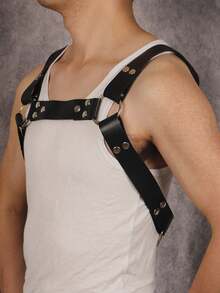 1PC Men's PU Leather Chest Harness-Adjustable Shoulder Belt For Fashion Styling, Costume Accessory For Festivals, Cosplay, Stage Performance - A - View 5