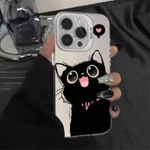 Cute Kawaii Black Cat Phone Case for  16/15/14 Pro Max | Adorable Cartoon Shockproof Cover - Negro - Ver 5