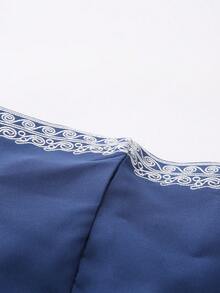 New Moroccan Men's Robe, Long Sleeve Embroidered Hooded Design, Muslim Men's Abaya, Islamic Loose Men's Jellaba, Traditional Saudi Arabian Clothing - Blue - View 7