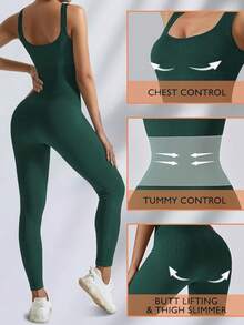 Jumpsuit For Women Workout Seamless Jumpsuits Yoga Ribbed One Piece Tank Tops Rompers Sleeveless Exercise Jumpsuits,Local Delivery - Xanh đậm - Xem 2