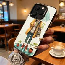 Funda de Teléfono Color Blanco Hombre de Plantas con Impresión de Plantas en Macetas y Gotas de Lluvia para iPhone 14 13 12 11 Pro Max y  Galaxy S23 S22 S21 S20 Opción de Regalo Ideal para Todas las Estaciones - Plateado - Ver 3