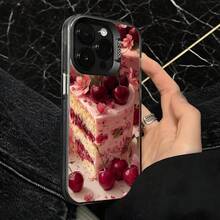 Funda de Teléfono con Patrón de Pastel de Cereza Rosa para Modelos de  y  Adecuada para Todas las Estaciones Opción de Regalo Ideal - Negro - Ver 4