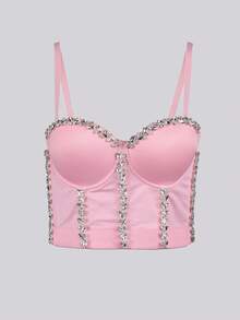 Top corsé de tirantes bustier con cuenta con diamante de imitación - Rosa Pálido - Ver 7