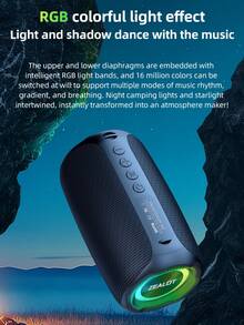 Altavoz inalámbrico de alta potencia ZEALOT M2 de 10W, subwoofer portátil para exteriores con luces RGB, compatible con tarjeta SD/USB/AUX, altavoces estéreo duales, manos libres, compatible con smartphones/tabletas/TVs/computadoras, adecuado para fiestas al aire libre, reuniones en el hogar, eventos en la playa - Unitalla - Ver 8