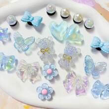 22件装浅蓝色小熊、蝴蝶结、星星ABS材质DIY装饰配件，适用于女士凉鞋、拖鞋、沙滩包等，可用作多功能鞋夹，是节日和生日派对的理想礼物。 - 淺藍色 - 查看 4