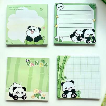 Adorable Panda Theme Sticky Notes, 200 Sheets In 4 Books, Reusable Cartoon Stickers, Self-Adhesive Mini Memo Pads For Journals And Notebooks, Cute Decorative Accessories