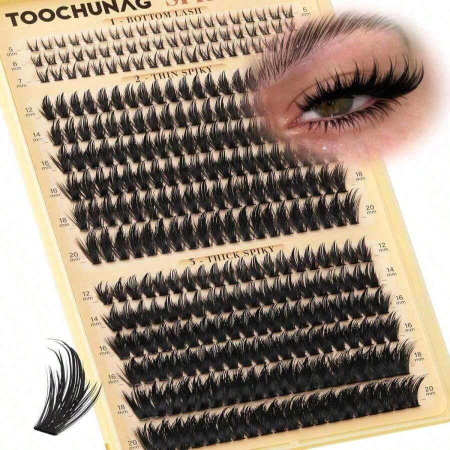 Spiky Manga Lash Clusters 12-20mm Anime Eyelash Clusters 300pcs Cluster Eyelash Extensions Fairy Eyelashes Cluster With Bottom Individual Lashes 80D+100D Volume DIY Lash Extension By TOOCHUNAG - ColorJ - 查看 1