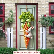 1 pieza Bandera de puerta con diseño plano 2D de conejo y zanahoria - Decoración de poliéster linda para el hogar, exteriores, jardín, porche, patio - 1 pieza - Ver 11