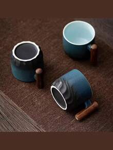 陶瓷木柄意式咖啡杯、檀香柄茶杯配茶滤和盖、陶瓷茶杯日式木柄瓷器小咖啡杯渐变釉茶杯陶瓷功夫小茶杯、下午茶礼盒套装、意式浓缩咖啡杯日式简约迷你咖啡杯
