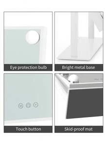 SEAMIRROR Espejo de maquillaje de escritorio con 9 LED, 3 colores de luz ajustables, rotación de 360°, control táctil, excelente para maquillaje diario y selfies - Blanco - Ver 5