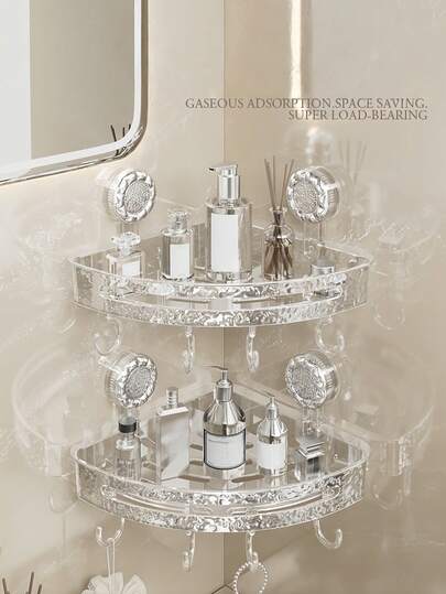 1 رف حمام مثلثي متعدد الوظائف بكوب شفط، رف تخزين حمام مثبت على الحائط بدون ثقب، سعة كبيرة مع خطافات، تصريف سريع، مقاوم للرطوبة، مناسب لتخزين وتنظيم العطور وغسول الجسم والشامبو والبلسم وغيرها من منتجات الحمام، مثالي للحمامات والمراحيض والمغاسل وتخزين المطبخ