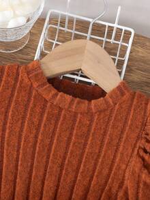 Girls Casual Puff Sleeve Long Sleeve Fleece Print Dress + Matching Print Belt