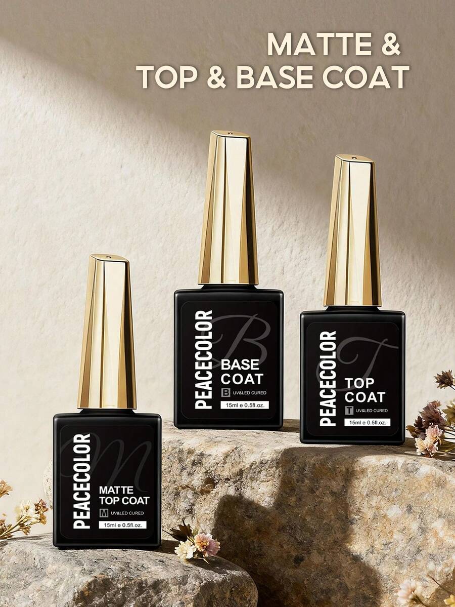 peacecolor 1/2/3 buc 15 ml gel top coat și strat superior mat, strat superior de bază fără ștergere în sticle de sticlă, consumabile pentru îngrijirea unghiilor de lungă durată pentru femei DIY acasă salon manichiură cadouri unghii