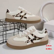 Women's Casual Sneakers - Low-Top Lace-Up Athletic Shoes, Beige & Gray With Leopard Geometric Pattern Decor, Comfortable & Versatile, Minimalist Style (Size 35-43, Run Small By 0.5 Size)