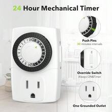 BND-60/U47 Indoor Mini 24-Hour Mechanical Outlet Timer 3-Prong 2-Pack