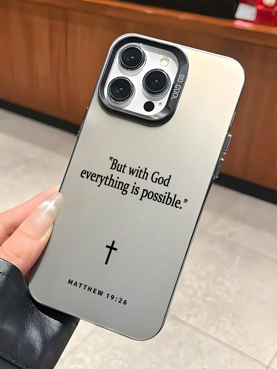 1pc Black Energetic Shell IMD Bible Verse English Text Pattern Phone Case, Personalized Compatible With IPhone 16 Pro Max, 15/14 Plus, 13/12/11 Protective Cover - Multicolor - View 1