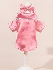 Pet Clothes Hot Selling Cozy Dog & Cat Pajamas - Winter & Autumn Warmth, Cute Heart & Paw Print Design With Red Bows, Soft Comfortable Pet Sleepwear For Medium Dogs & Cats, Christmas & Everyday Holiday Outfits, Easy Button Closure, Pink - 粉色 - 查看 6