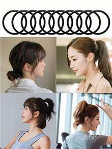 60个黑色高弹力发圈，加厚黑色发圈，适合女孩，也适合浓密卷发、马尾辫，日常、节日、送礼、户外活动、淋浴喷头配件