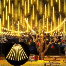 Tira de Luces Guirnalda 262 Luces Digitales Navideñas  LED Max  Efecto meteoro 3 metros  Dosyu Lluvia Serie 8 Tubos 30cm - Blanco Cálido - Ver 10