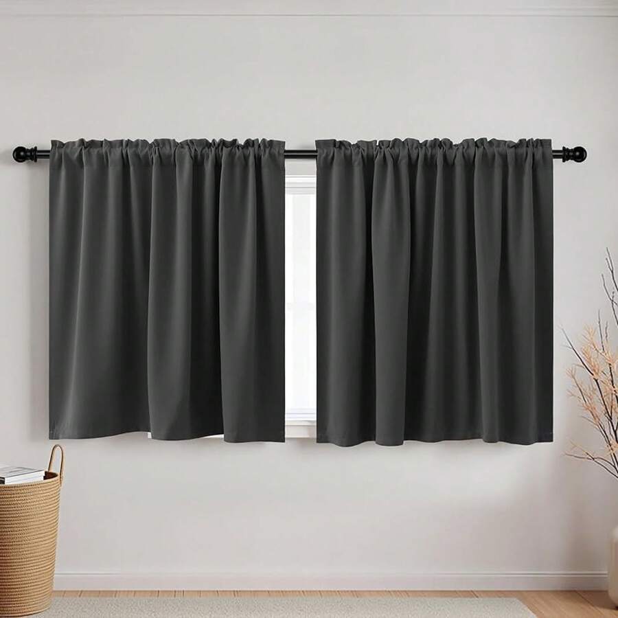Small Window Curtains Bathroom, Thermal Winter Insulated Short Curtains Bedroom Kitchen, 34 Wide X 24 Inch Length, Beige - Xám đậm - Xem 1