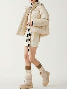 CAMEL CROWN Chaqueta acolchada con capucha corta para mujer, chaqueta acolchada de longitud media, chaqueta de invierno gruesa y cálida para senderismo - Gris avellana - Ver 4