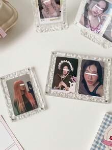 1pc Teenage Girl Wavy Transparent Desktop Acrylic Stand, 3-Inch Student Idol Card Display Magnetic Easel Photo Frame