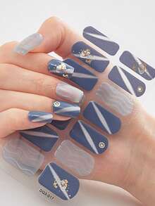 2片/套 全覆盖防水美甲贴纸，渐变金属效果美甲贴，美甲装饰贴，适合日常女性使用 - 彩色 - 查看 22