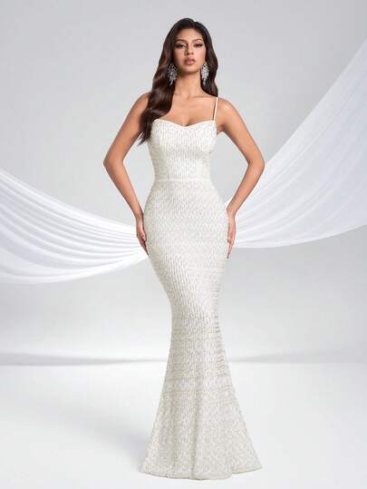 YISIKADO Elegante vestido de sirena sin mangas brillante para mujeres, vestido de fiesta formal, largo, exquisito y encantador, adecuado para cualquier ocasión especial