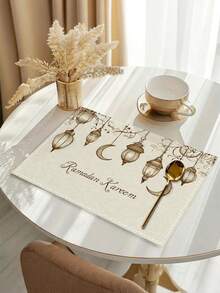 6/4/1 Ramadan Kareem Placemat With Moon Lantern Print Pattern, Washable, Suitable For Kitchen Table Decoration, Restaurant Decoration, Outdoor Table Decoration, Festival And Party Supplies During Ramadan Themed Festivals, Practical As A Gift. - Multicolor - View 7