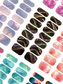 10张大理石纹美甲贴纸套装 - 女士和女孩自粘全包美甲贴纸，一次性全覆盖指甲油贴片，DIY美甲必备品 - 彩色 - 查看 4