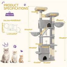 185 Cm Large Scratching Post, XXL Cat Tree, Cat Tower For Maine Cat, 7-Level Scratching Post, Cat Tree With 3 Caves, 6 Scratching Posts, Light Grey/Dark Grey - Dark Gray - View 3