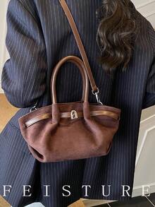 1pc Suede Fabric Small Dumpling Handbag, Strap Decor Shoulder Crossbody Bag, Suitable For Daily Outing, Dating, Commuting - Coffee - View 6