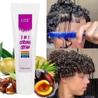 GZE Curling Cream With Batana Oil, Olive Oil, Jojoba Essential Oil Defining Curl Enhancer Suitable For Wavy And Curly Hair Moisturizing Deep Conditioner Styling Cream