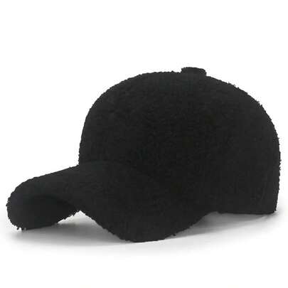 Gorra de béisbol lisa de color sólido de lana de cordero de invierno: cálida forro polar de peluche, favorecedor facial, corona estructurada
