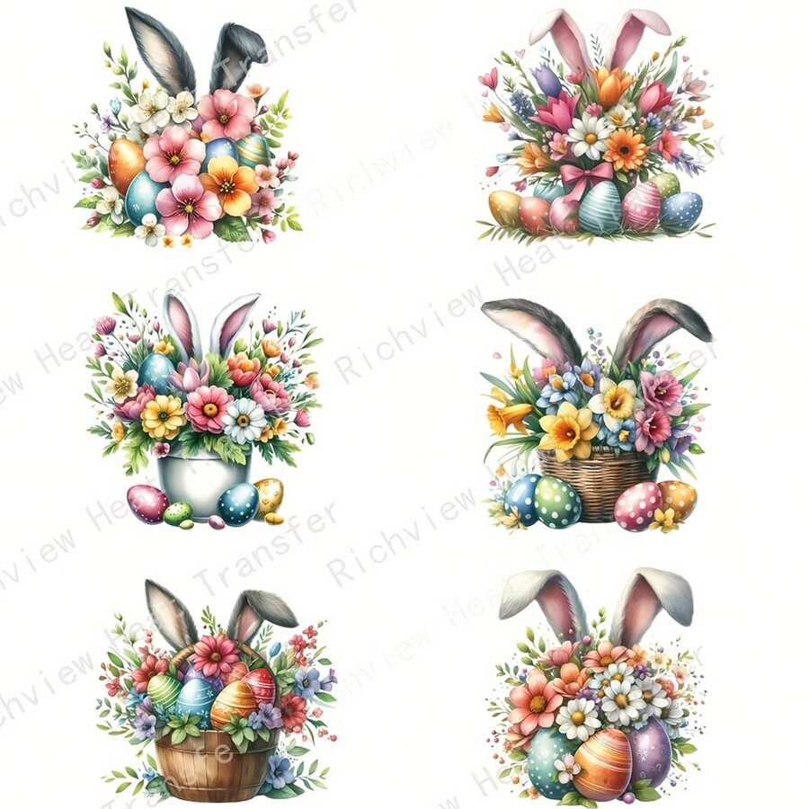 6pcs YVINNDY Easter Egg Iron-On Transfer Patches - DIY Vinyl Heat Press Stickers With Egg Shells & Patterns, Washable Ironable Appliques For T-Shirts, Fabric Crafts, Easter Egg Hunt Outfits ( & S) - Easy Application, No Sewing Required - Nhiều màu - Xem 1