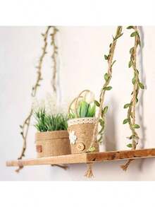 5m/10m Artificial Forest Vine Leaves Jute Rope DIY Decor Weaving Craft Creative Wax Rope Material, Artificial Vine Decor, Fake Plants, Weaving Hanging Wreath, Suitable For Home And Wedding Decoration, Green Fake Wisteria Vine, For Party Wall And Ceiling Decoration - Green - View 2