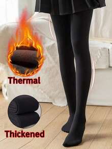 1pc Women's 200g/300g Thick Black Leggings, Winter Fashion Simple Pantyhose, Velvet Thick Warm Tights (Suitable For 5-15°C) - Black - View 2