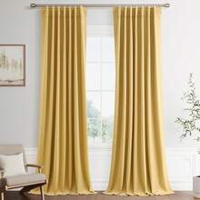 Beige Linen% Blackout Curtains 84 Inch Long, Rod Pocket/Back Tab/Hook Belt/Clip Rings, Thermal Insulated Drapes Bedroom Living Room With Hooks (1 Panel, 60 X 84), Stylish Window Treatments - 金黃色 - 查看 9