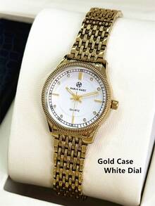 Pablo Raez 1pc Gold Jewelry Women's Watch, Original Charming Luxury Stainless Steel Bracelet Watch, Metal Steel Heavy Bracelet Chain, Gold Elegant, Brand New Vintage Girl Party Design Quartz Watch, Fashion White Premium Popular Watch, Diamond Display, 50M Waterproof, Steel Heavy Bracelet Jewelry Clasp, Casual Teen Cute Watch, Great Teacher Gift, Suitable For Friends Or Family, Daily Life/Work/Party Decoration, Graduation Gift, Wedding Gift - one-size - View 13