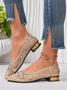 女士时尚优雅奢华一脚蹬乐福鞋，适合度假、派对、婚礼等场合。 - 金色 - 查看 1